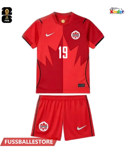Günstige Kanada Alphonso Davies #19 Heimtrikotsatz Kinder WM 2026 Kurzarm (+ Kurze Hosen)